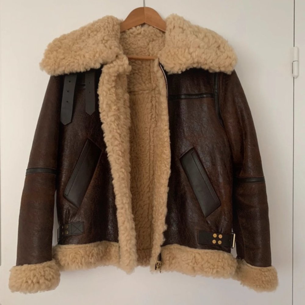 Sandro Shearling & Leather Jacket in Brown